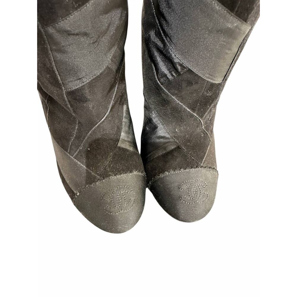CHANEL Black Suede & Ribbon Patchwork Over Knee Boots Sz.38 - Picture 7 of 8